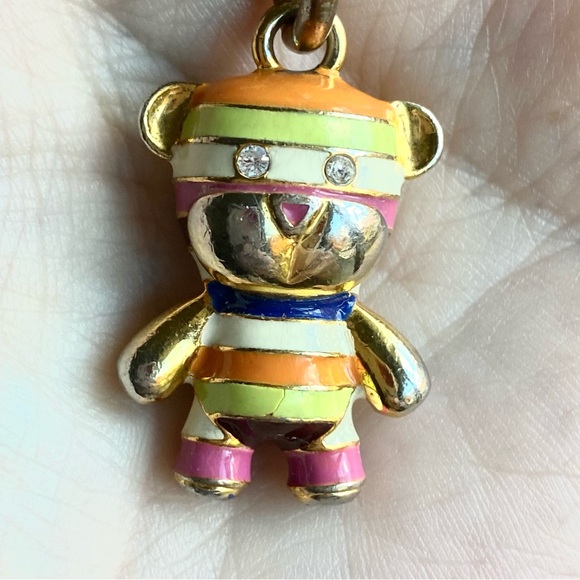 COACH RARE Metal Vintage Legacy Striped Teddy Bear Keychain w Gemstone Eyes GUC - Picture 4 of 7